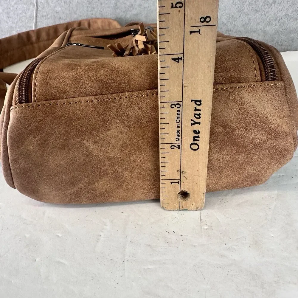 FADEON Leather Backpack Purse Brown Suede‎ Ladies Shoulder One Strap Small Boho